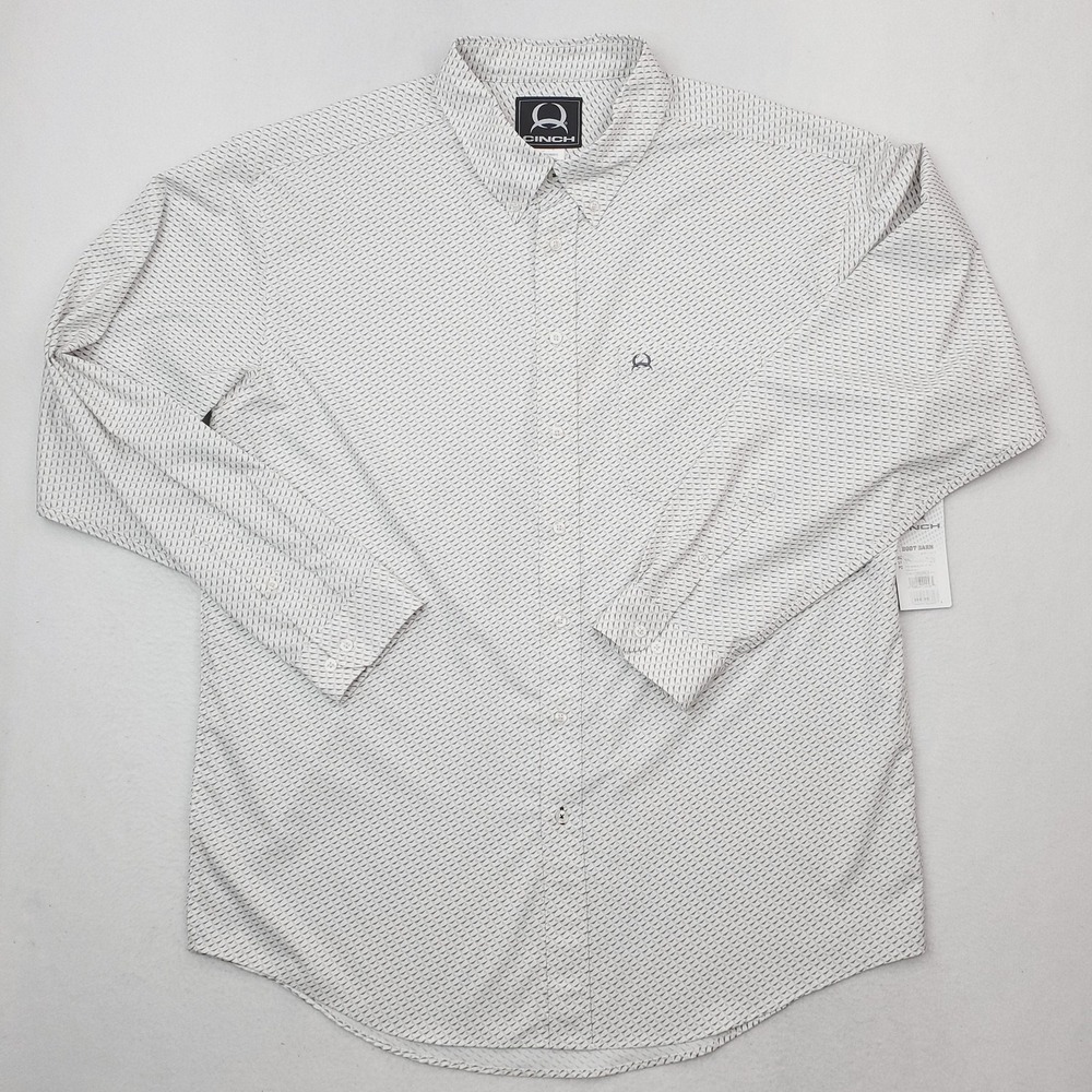 Cinch Shirt Mens 2XL White Geometric Western Print Stretch Button Up Long Sleeve